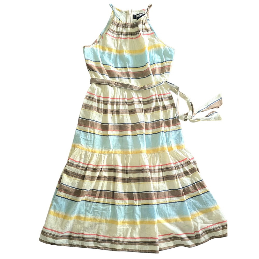 DKNY Striped Maxi Dress Halter Neck Sleeveless Casual Sundress Size‎ 6